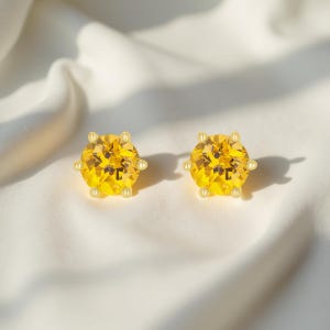 Citrine Stud Earrings | 925 Silver Handmade Earrings | Yellow Gemstone Stud | November Birthstone Stud | Natural Citrine Stud | Gift for her