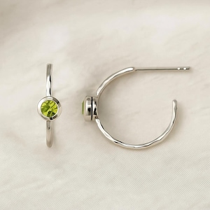 Natural Peridot Earrings | Dainty Huggies Hoop Studs | August Birthstone Earrings  | 925 Silver Handmade Earrings | Hoop Women Earring Gifts