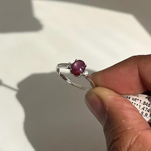 Star Ruby Diamond Ring: 925 Sterling Silver Three Stone Engagement
