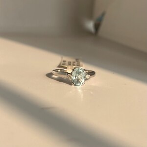 Aquamarine Diamond Ring | 925 Silver Gemstone Ring | March Birthstone Ring | Dainty Aquamarine Ring | Three Stone Ring |Jewelry Gift for her