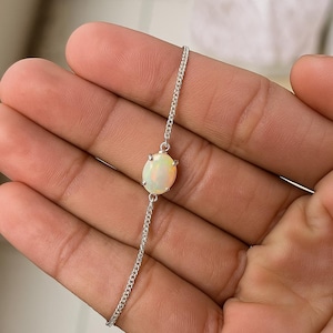 Ethiopian Opal Bracelet • 925 Silver Opal Bracelet • October Birthstone Bracelet • Dainty Chain Link Bracelet • Everyday Stacking Bracelets