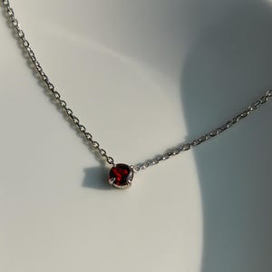 Dainty Red Garnet 925 Silver Necklace: January Birthstone