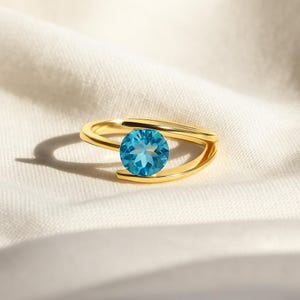 Natural Blue Topaz Ring | Blue Gemstone Ring | Dainty Stackable Ring | December Birthstone Ring | Minimalist Ring for her | Anniversary Ring
