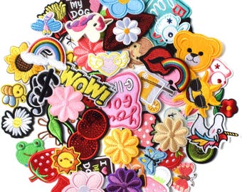 60PCS Assorted Embroidered Iron On Patches, DIY Applique