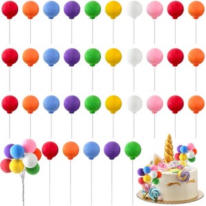 40 mini globos para tarta, adornos de arcoíris coloridos, bolas redondas de arcilla, adornos para cupcakes, para cumpleaños, baby shower, bodas y fiestas.