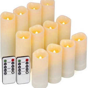 12 Pc Flameless LED Candles with Remote  Timer, Outdoor Waterproof, Flickering Electric Warm Lights for Cozy Home & Holiday Romantic Decor,