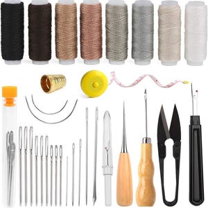 Upholstery Repair Sewing Kit Heavy Duty Sewing Kit with Awl Tools, Seam Ripper, Hand Stitching Needles, Upholstery Thread, Leather Craft