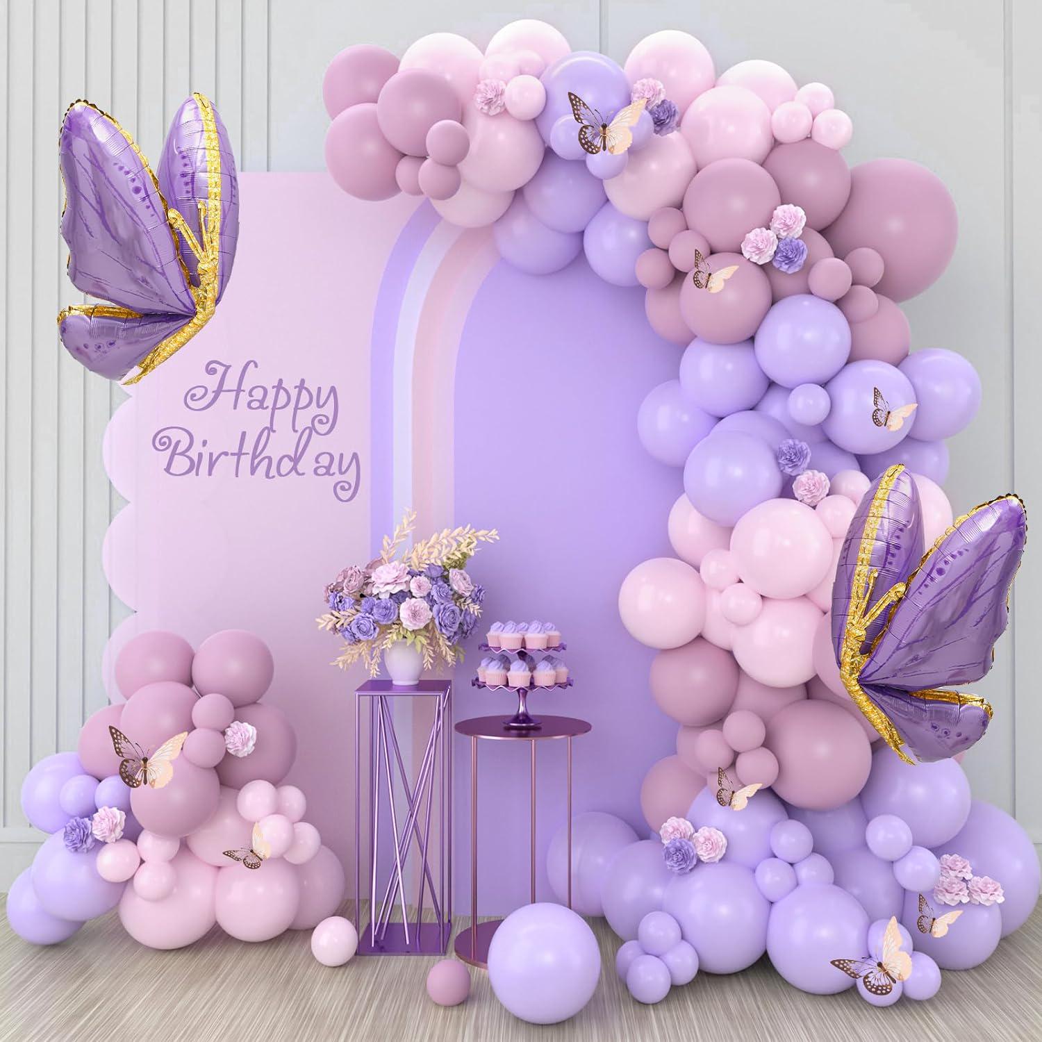 Homarkable Kit Anniversaire Papillon Rose – Déco Fête Avec Ballons, Bannière, Autocollants 3D
