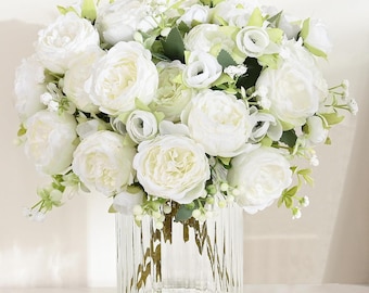 White Silk Peonies, 2 Bouquet Packs, Artificial Flowers