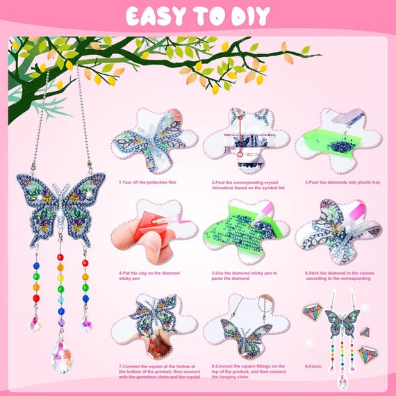Kit De Manualidades Campanillas De Viento Con Diamantes Para Niños | Mariposas, Flores Y Colibríes, Ideal Para Decorar Y Regalar En Familia