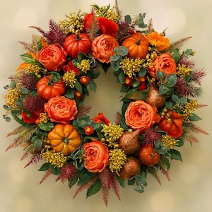 Festive Harvest Theme Wreath -24 - 26-inch Autumn Harvest Décor | 26inch Wreath, front door wreath, all year round