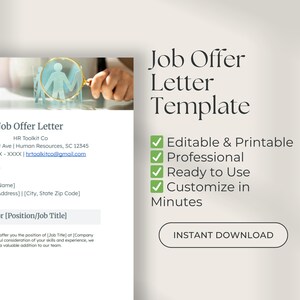 Stellenangebot Brief Vorlage | Bearbeitbares Stellenangebot | Sofort Download hr-Formular