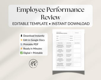 Employee Performance Review Template | Editable PDF & Google Docs | HR Evaluation Form for Small Business