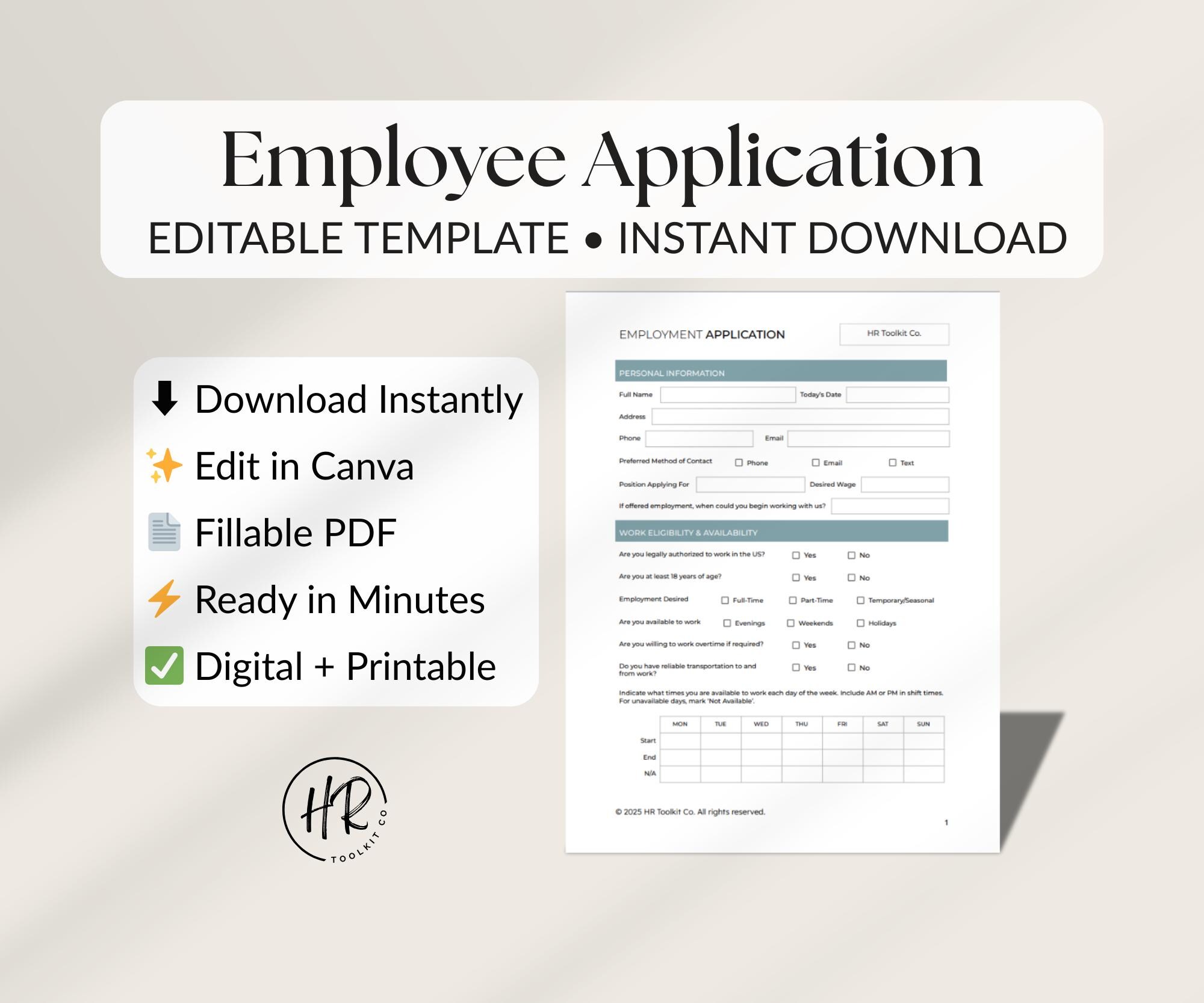 Fillable PDF Employment Application Template: Professional Job ...