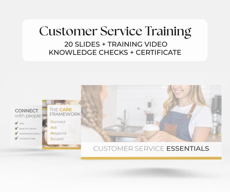 Paquete de capacitación en atención al cliente: diapositivas de Canva, video y certificado imagen 6
