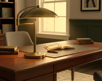 1920  Vintage-Style Adjustable Swing Arm  Brass Desk, Table Lamp Antique Gold Dome Shade
