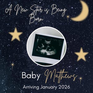 Faire-part bébé nuit étoilée | Modèle de faire-part de grossesse modifiable | Lien instantané Canvas | Déguisement bébé numérique