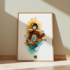 Avatar The Last Airbender Poster: Aang & Zuko Watercolor Anime Art
