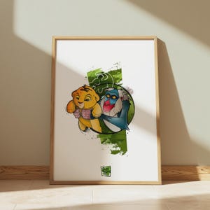 Lion King Poster | Watercolor Disney Wall Art Print | Simba & Rafiki Illustration | Baris Yesilbas Artwork