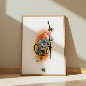 Rafiki König der Löwen Poster | A3 Aquarell Disney Wand Kunst Druck | Weise Pavian Illustration | Baris Yesilbas Kunstwerk
