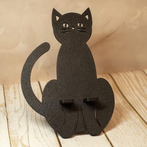 Black Cat Phone Holder: Desk Stand Gift for Cat Lovers