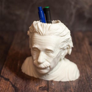 Einstein Bust Pencil Holder: 3D Printed Desk Organizer for science lovers