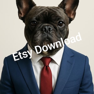 French Bulldog in Suit – Funny Digital Wall Art – 3D Dog Poster in Two Sizes – PNG Available on Request