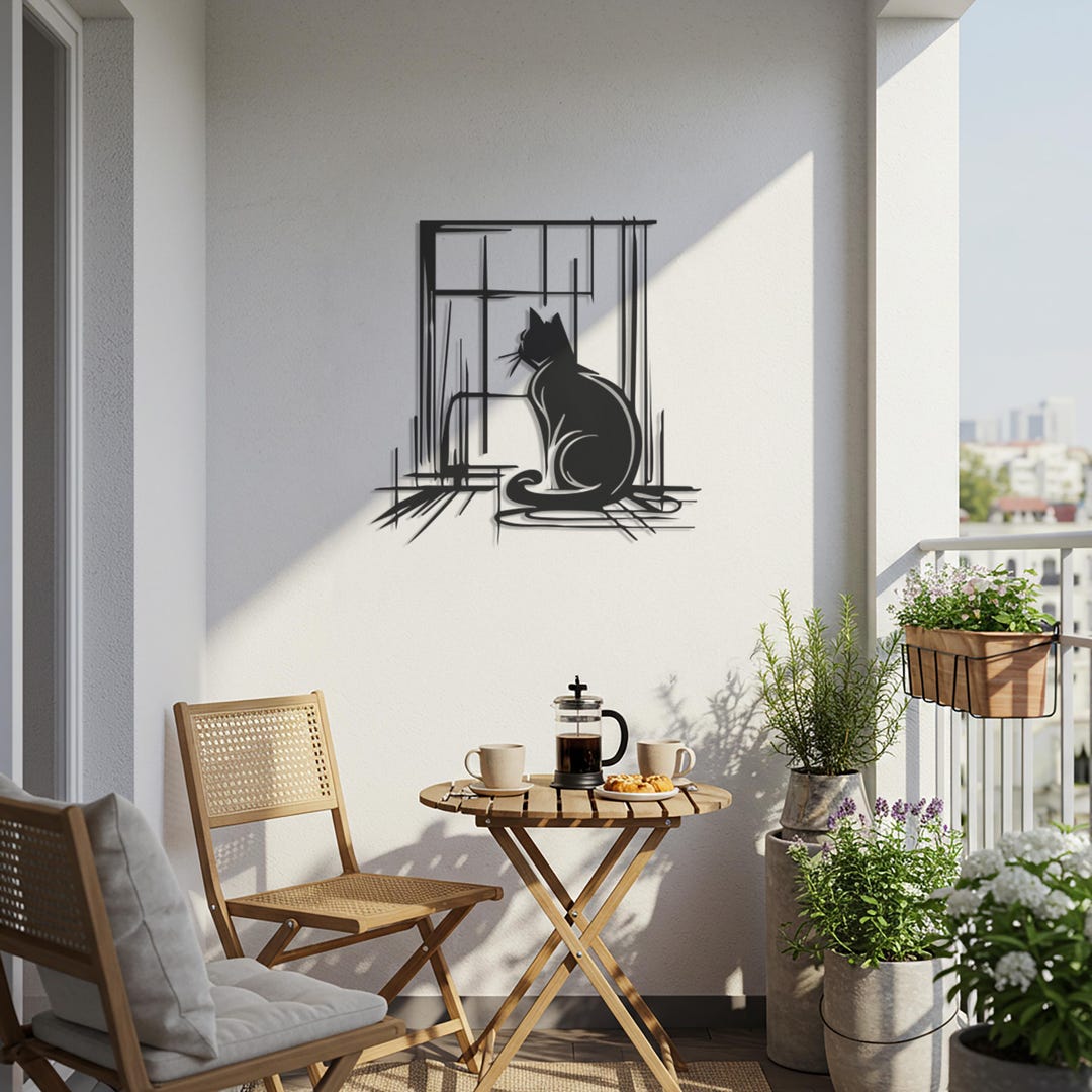 Gallery Detail: Cat Window Metal Wall Decor Peaceful Feline Silhouette Design For