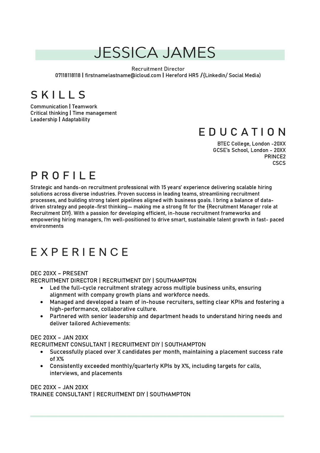Simple Resume Template for Word | Clean CV Design | Minimalist ...