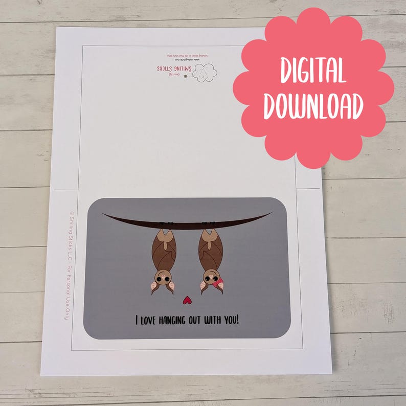 Vampire Bats Valentine's Day Card - "I Love Hanging Out with You" (Digital Download) image 4
