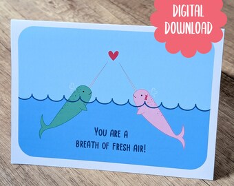 Narwhal Love Greeting Card: Punny Valentine's Day Gift (Digital Download)