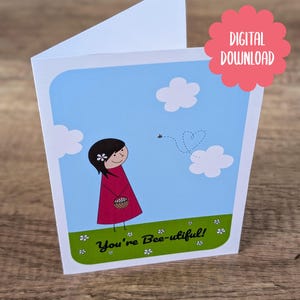 Beautiful Punny Friendship Card - Cute Bee Artwork - Digital Download - Smiling Sticks