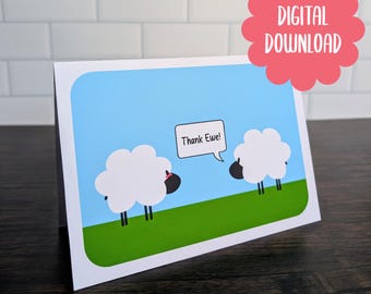 Cute Sheep Thank You Card - Funny Pun Greeting (Digital Download)