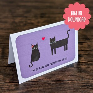 Jolie carte de voeux chat noir - téléchargement numérique - parfait pour une carte effrayante pour lui ou pour elle - bâtons souriants