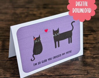 Black Cat Halloween Card - Spooky Valentine's Day Love Note (Digital Download)