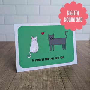 かわいい猫のグリーティング カード - デジタル ダウンロード - 彼または彼女のためのロマンチックなカード - かわいい子猫の愛 - 笑顔のスティック