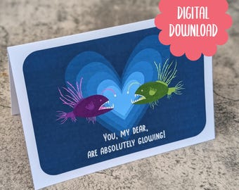 Anglerfish Greeting Card: You're Glowing! - Dark Romantic Valentine (Digital Download)
