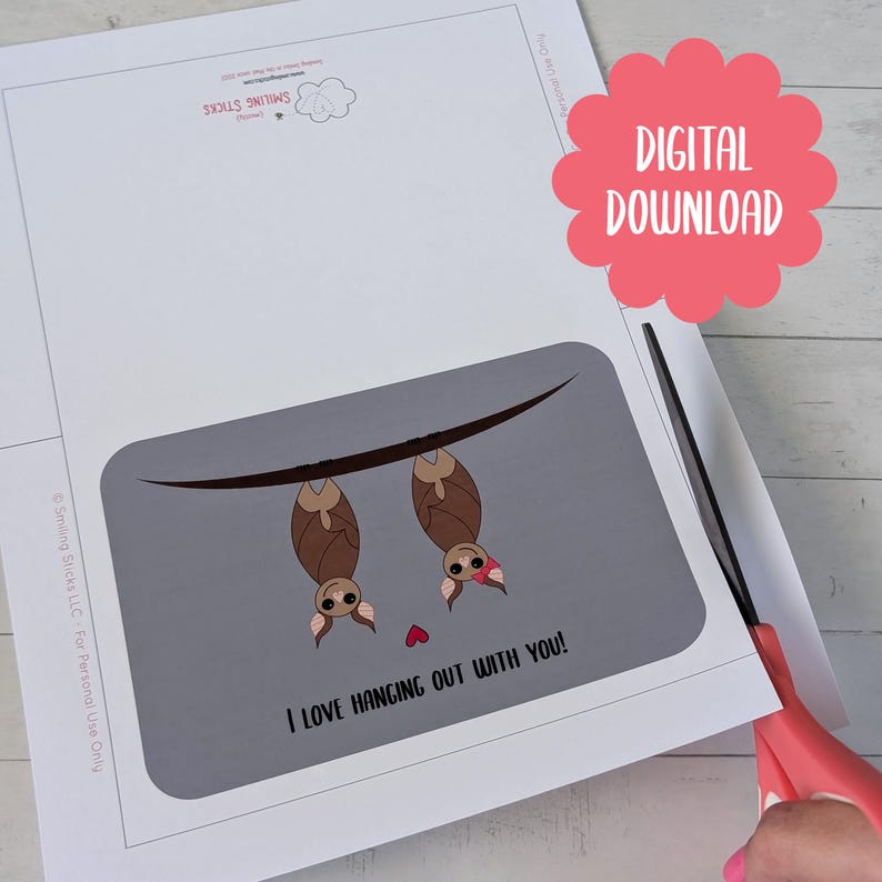 Vampire Bats Valentine's Day Card - "I Love Hanging Out with You" (Digital Download) image 2