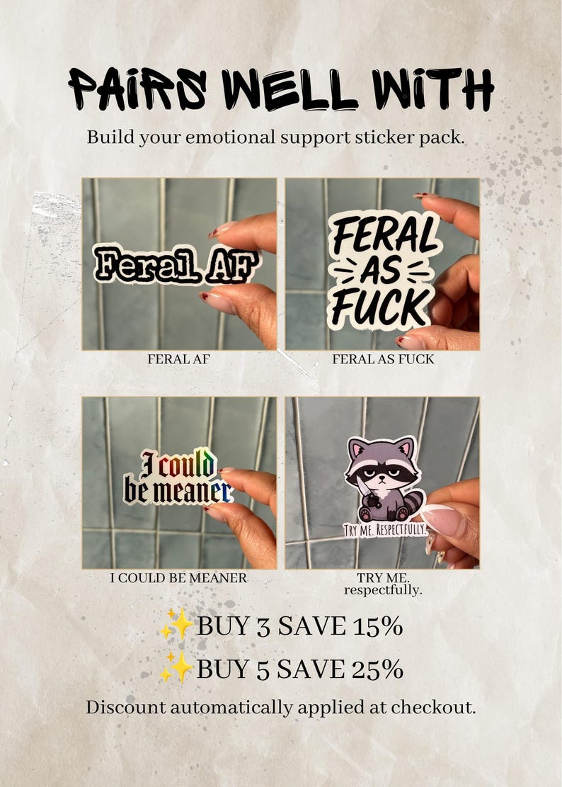 Stay Feral Sticker – Funny Text Vinyl Sticker, Sassy Laptop Sticker ...