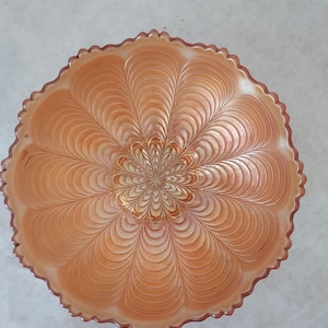 Vintage Fenton Carnival Glass Peacock Tail 6.5&quot; diameter