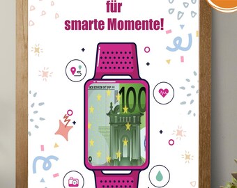 Smartwatch cash gift card | Digital card to print | Digital birthday cash gift | PDF instant download