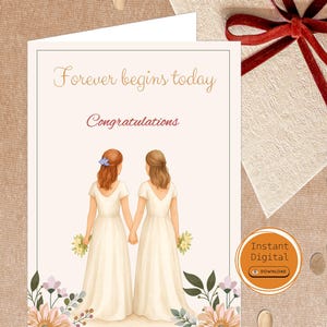 Tarjeta de boda lésbica imprimible – Tarjeta de felicitación para novios – Plegable A4 + 5x7 PDF PNG – Regalo de boda digital LGBTQ