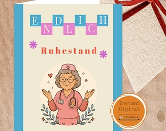 Retirement card for nurse | Thank you for caregiver | Folded card A5 & 5x7 PDF | Farewell card for colleague | Instant download