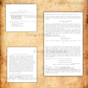 Puede incluir: Un documento de estilo vintage con texto, con el t&iacute;tulo "Forge Dominion" en la parte superior. El documento est&aacute; envejecido con un tono sepia e incluye varias secciones de texto, posiblemente relacionadas con rituales o escritos hist&oacute;ricos.
