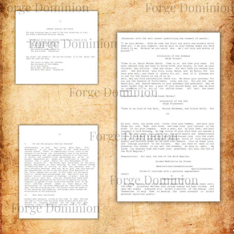 Puede incluir: Un documento de estilo vintage con texto, con el t&iacute;tulo "Forge Dominion" en la parte superior. El documento est&aacute; envejecido con un tono sepia e incluye varias secciones de texto, posiblemente relacionadas con rituales o escritos hist&oacute;ricos.