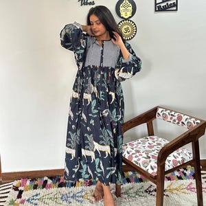 Animal print Midi Dress, Mini Dress, Long Block Print Dress, Deep Neck with string closer