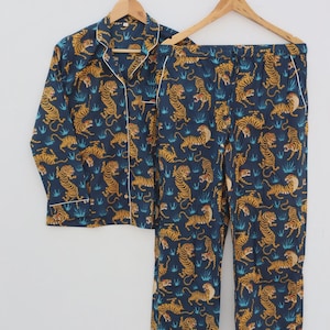Tiger Print Cotton Pajama Set: Handmade Indian Nightwear