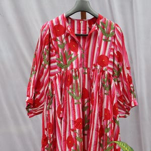 Floral Long Block Print Dress, Deep Neck with string closer ,Midi Dress, Mini Dress