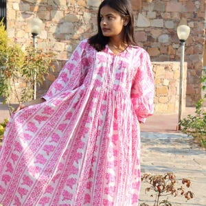 Floral Long Block Print Dress, Deep Neck with string closer ,Midi Dress, Mini Dress