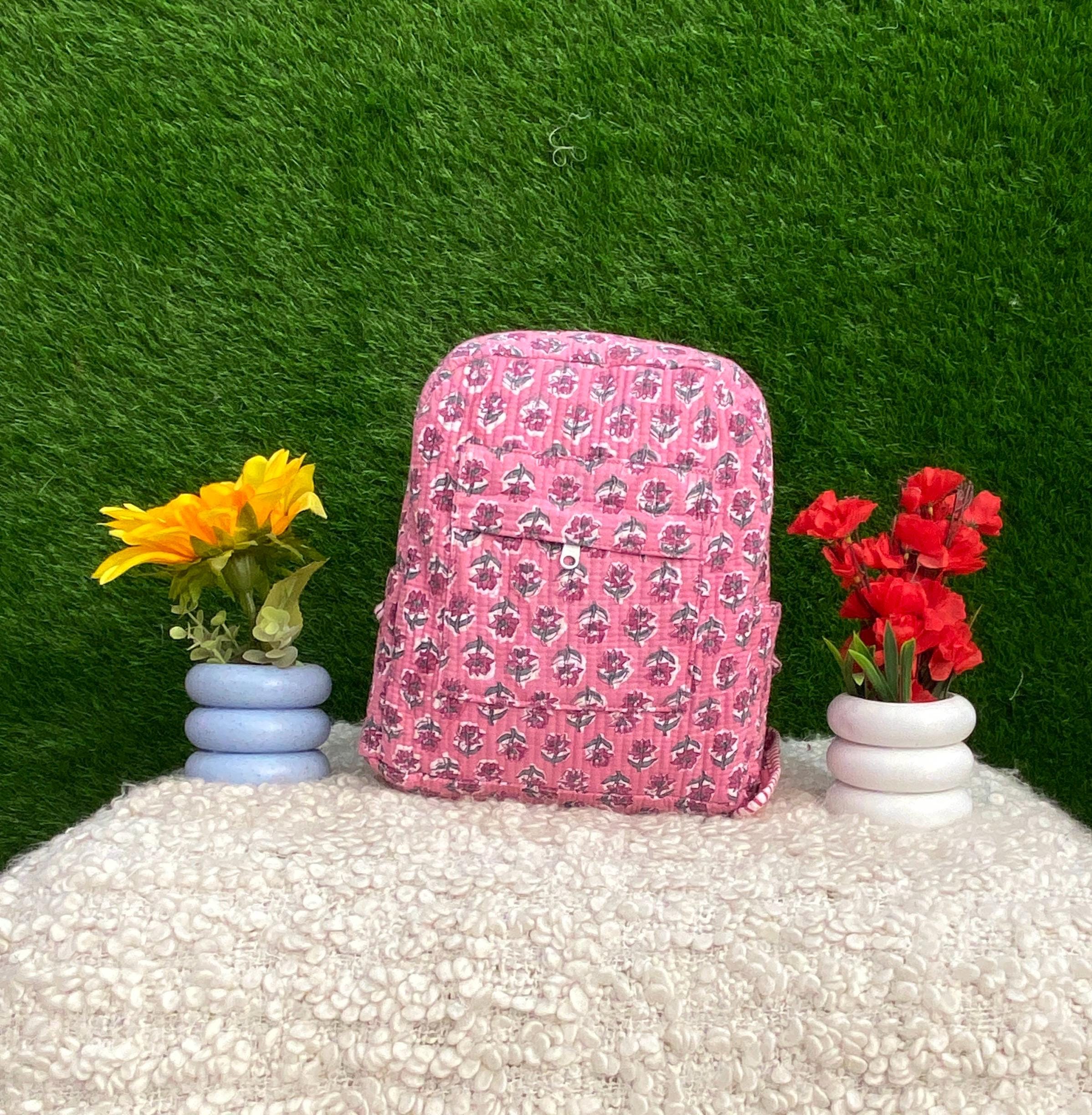 Lilly Pulitzer quilted Floral Pink & Green Drawstring Bag -beach, school, sports Pink Quilted Backpack - Etsy main image 3